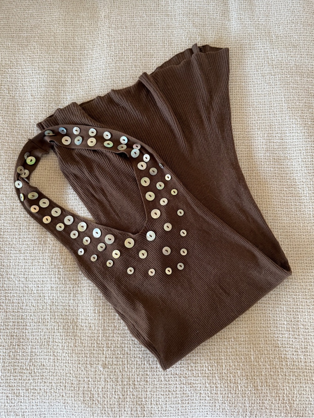 Paloma Wool Beaded Brown Halter Dress